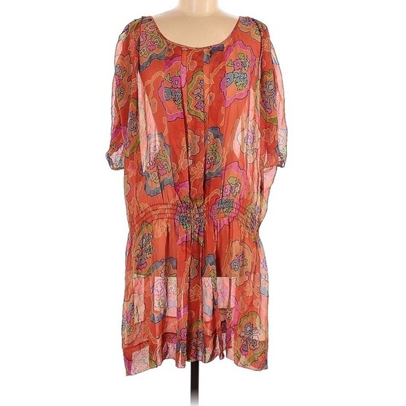 𝅺DIANE Von Furstenberg DVF silk garden girl floralsheer elastic drop waist dress - Picture 2 of 9